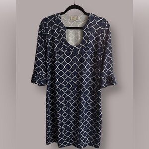 Katherine Way Navy and White Patterned Dress